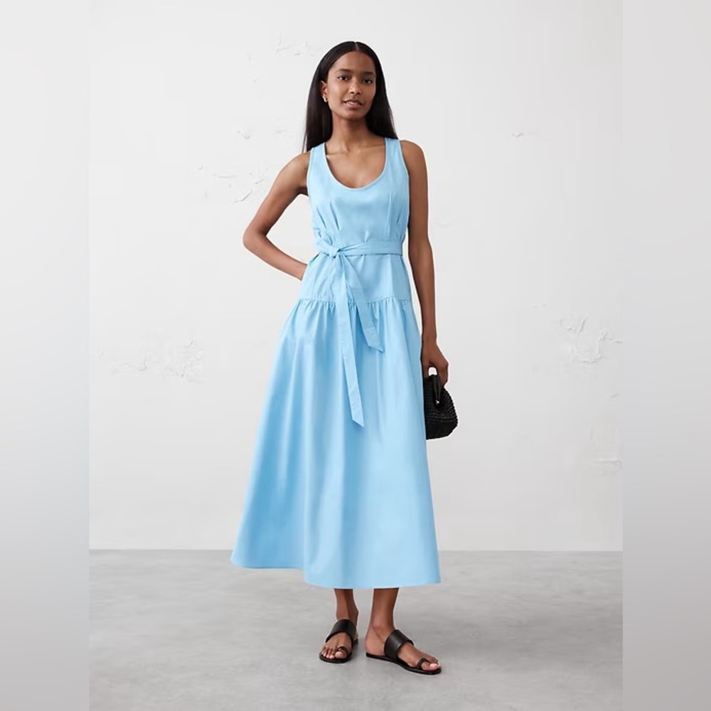 NWT POPLIN CORSET WAIST MIDI DRESS Banana republic Size s - Picture 2 of 5
